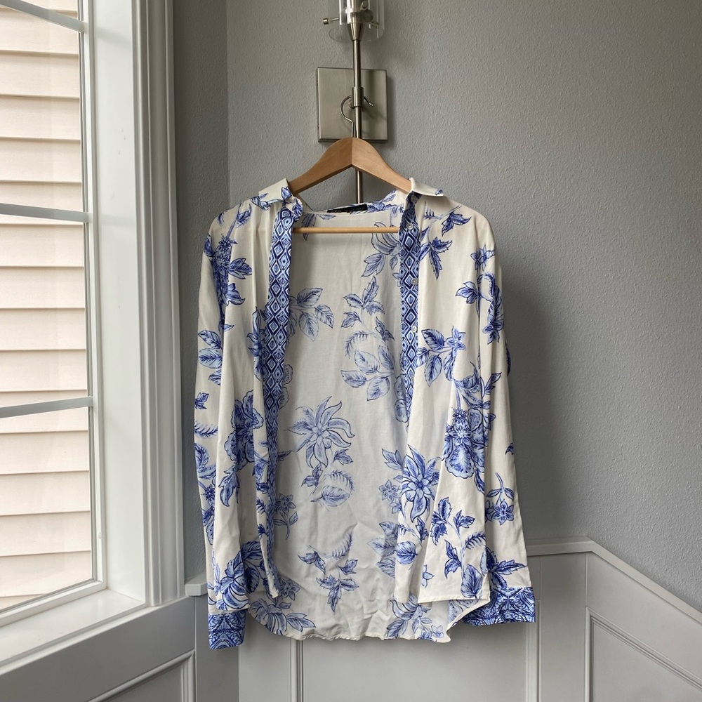 Floral Blue and White Blouse